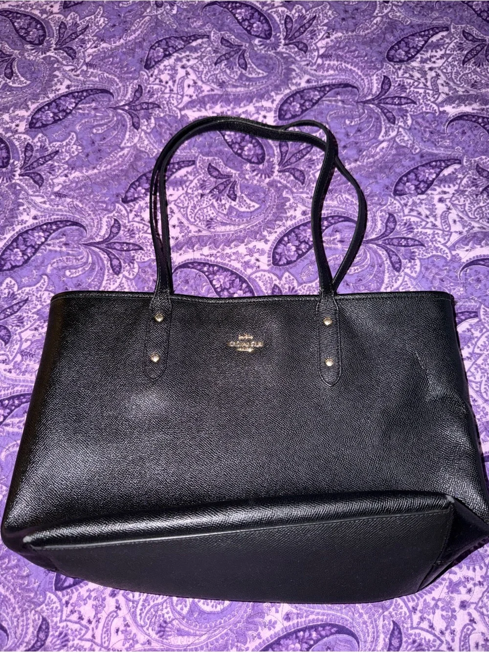 Coach City Zip Tote F58846 Black Crossgrain Leather Shoulder Tote Bag
